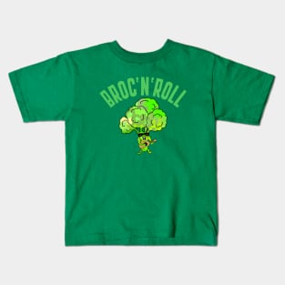 VEGETABLE Pun Funny Broccoli Playing Guitar Kids T-Shirt